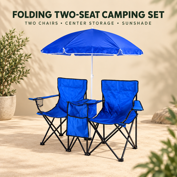 Two-Seat Folding Outdoor Chair Set with Detachable Umbrella