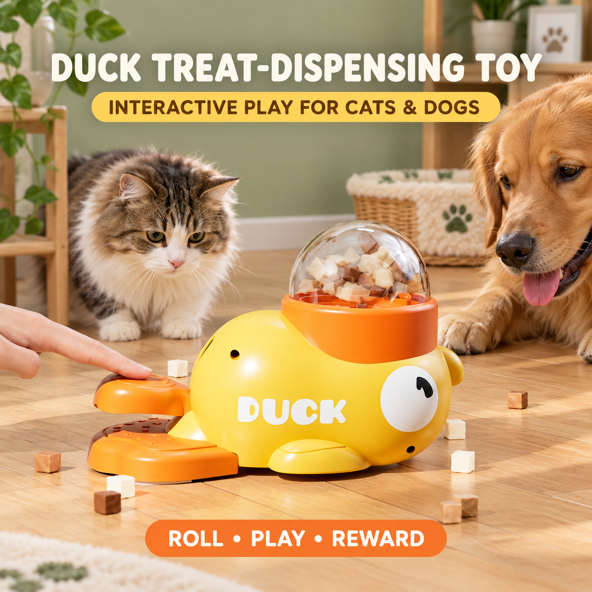 Yellow Duck Interactive Treat-Dispensing Toy for Cats and Dogs