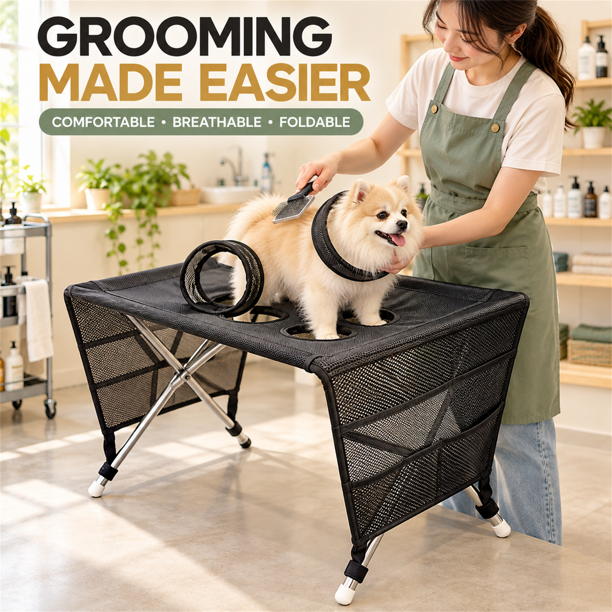 Foldable Pet Grooming Care Table with Padded Restraint Collars