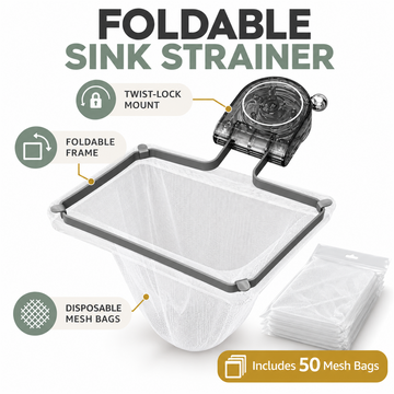 Foldable Kitchen Sink Strainer with Suction Cup & Mesh Filter Bags