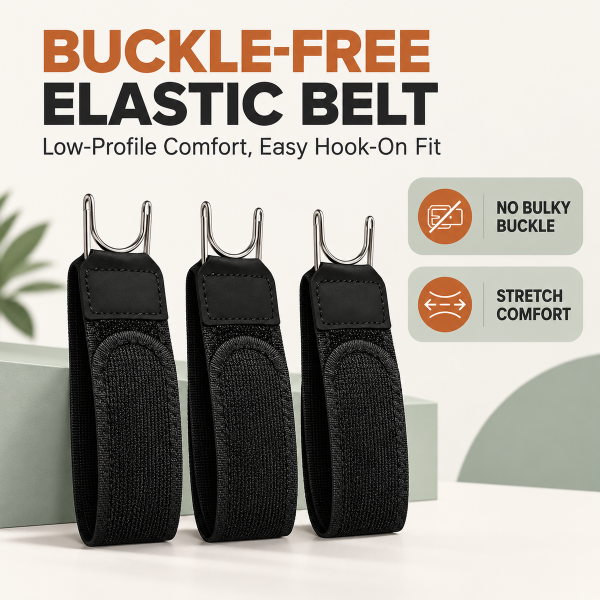 Buckle-Free Elastic Waist Belt for Women – Adjustable Dual Metal Hook Pants Tightener for Jeans & Trousers