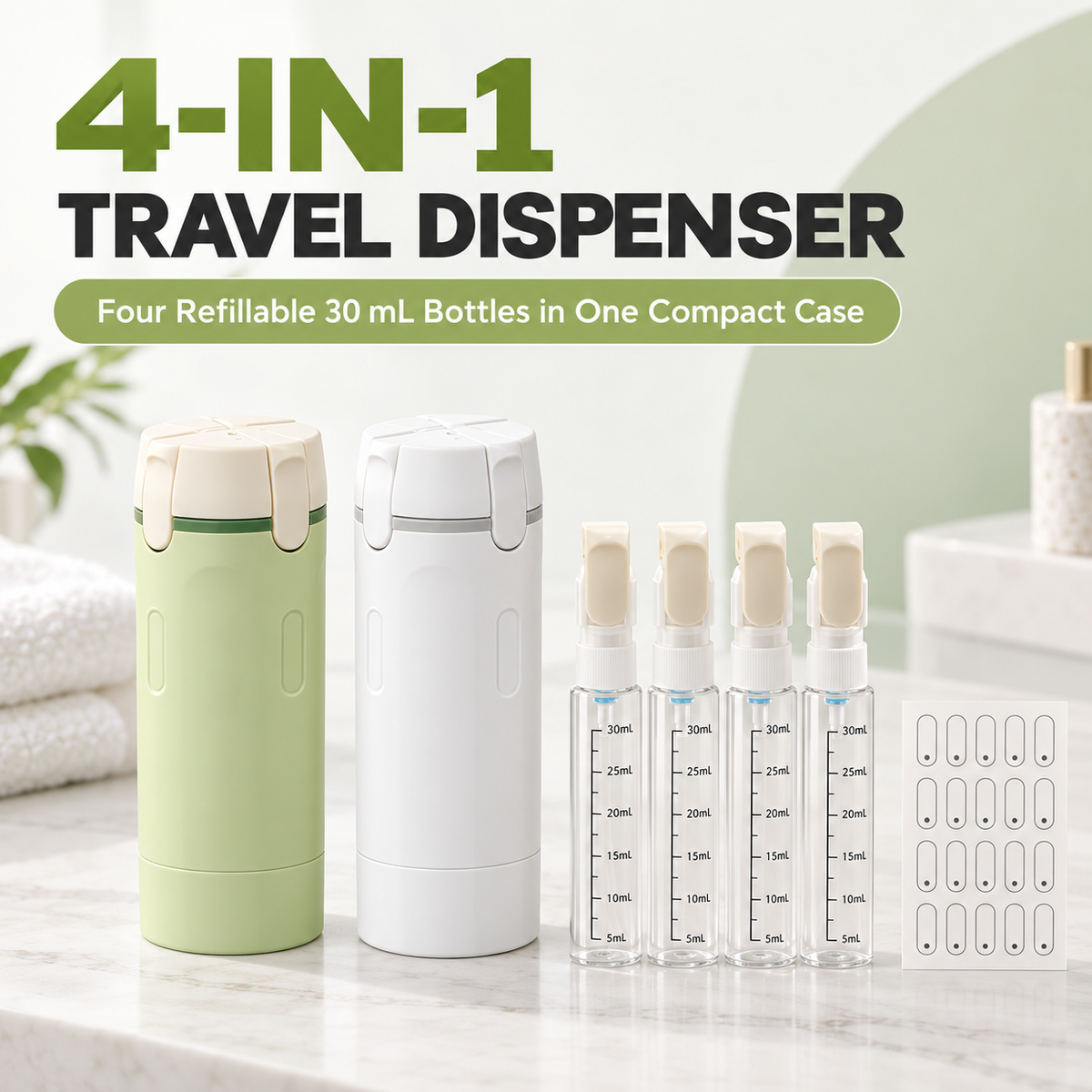 4-in-1 Travel Toiletry Dispenser Bottle Set