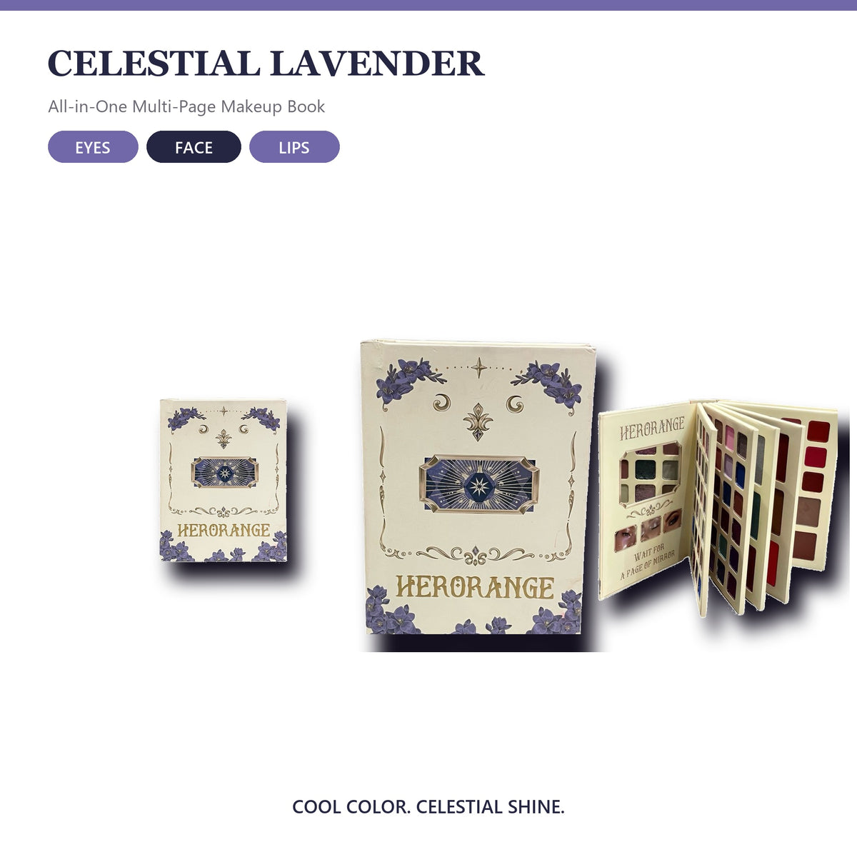 HERORANGE Celestial Lavender All-in-One Multi-Page Makeup Book Palette – Eyeshadow, Face & Lip Color Collection
