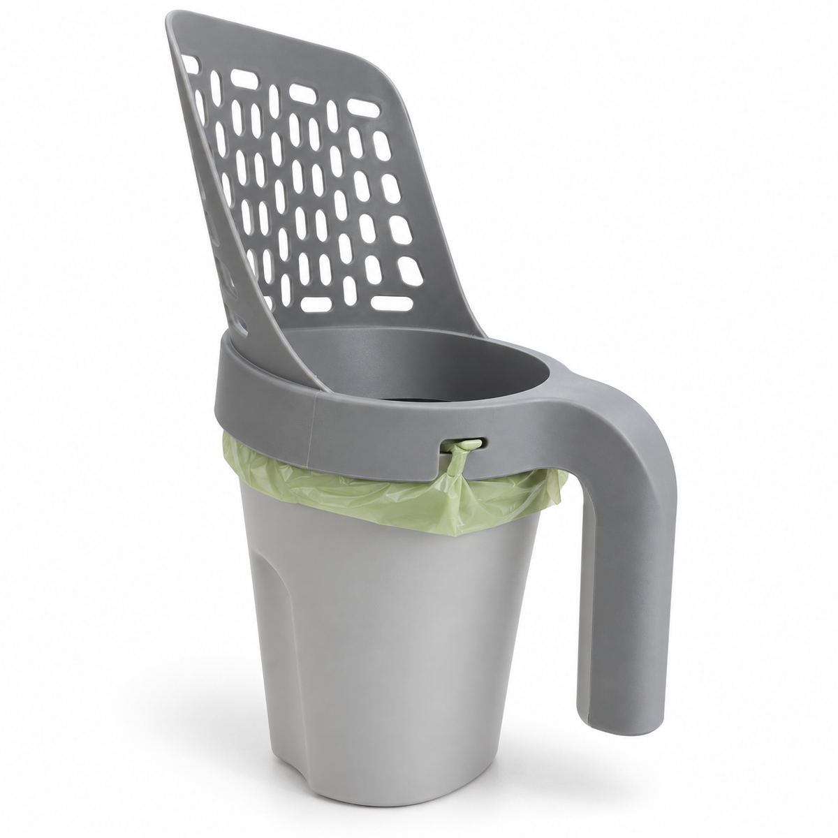 All-in-One Cat Litter Scoop with Built-In Waste Cup – Sifting Scooper with Bag-Liner Holder and Easy-Grip Handle