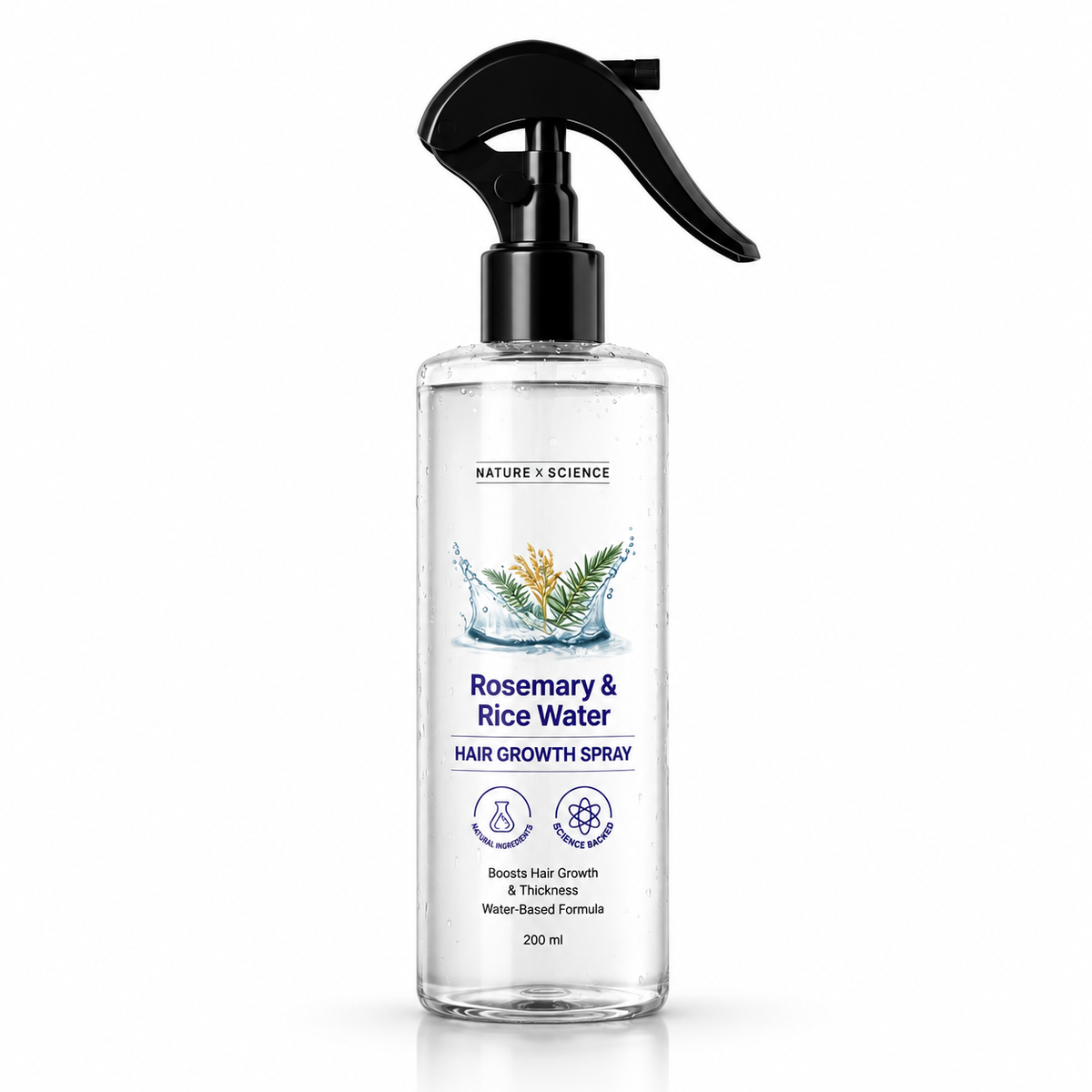 Rosemary & Rice Water Scalp Spray, Water-Based Hair Care Mist with Rosemary and Rice Extracts, Trigger Spray Bottle, 200 mL
