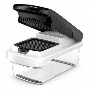 Multi-Function Manual Vegetable Chopper with Clear Container and Bonus Accessory Set – Interchangeable Dicing, Slicing and Shredding Inserts