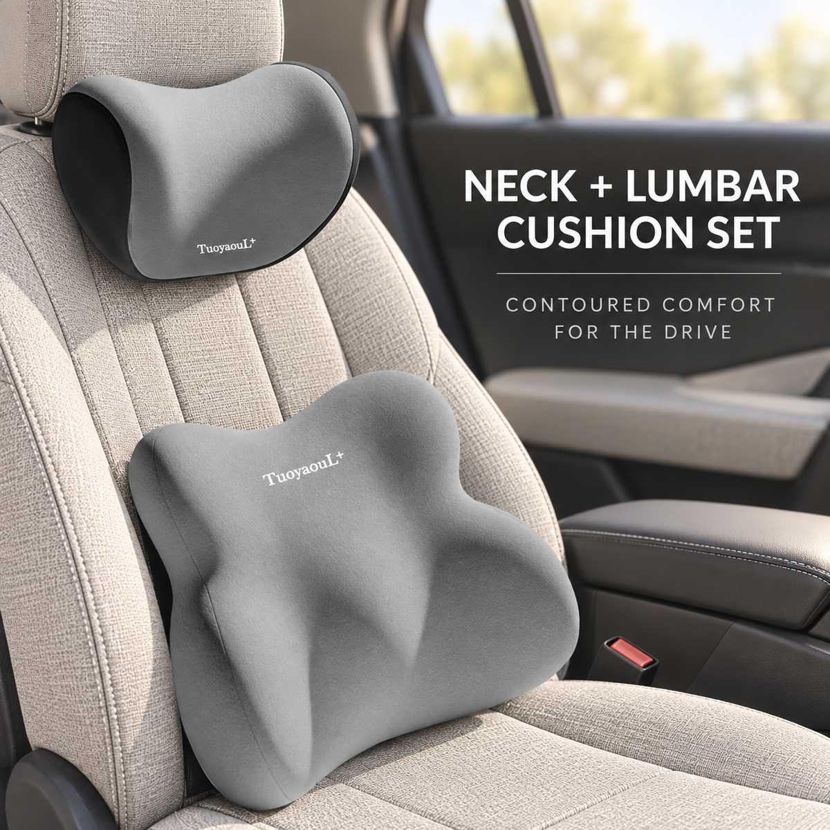 Contoured Car Neck and Lumbar Cushion Set