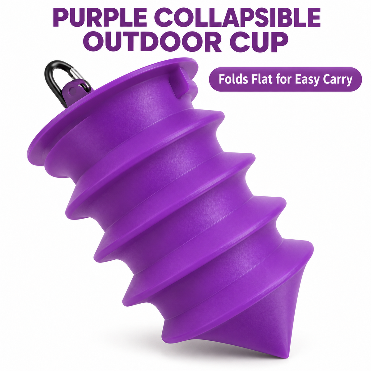 Collapsible Silicone Outdoor Cup, Portable Hanging Travel Container with Clip and Folding Accordion Design, Compact Camping Beach and Hiking Essential