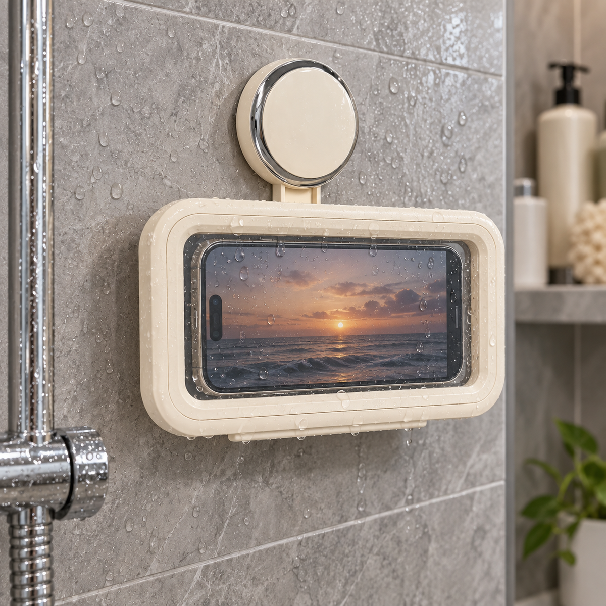 Wall-Mounted Shower Phone Holder with Clear Touchscreen Cover