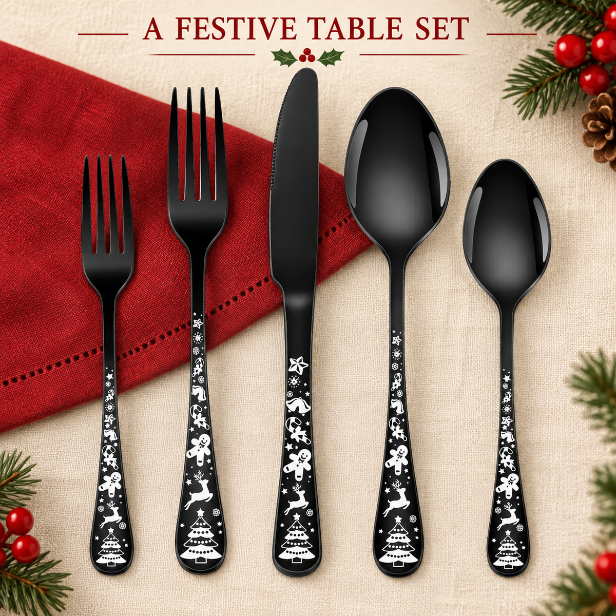 FLORAL-PATTERN FLATWARE 20 pieces of tableware