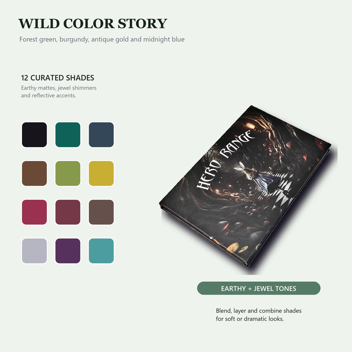 Enchanted Forest 12-Shade Multi-Finish Eyeshadow Palette – Earthy Green, Burgundy, Antique Gold and Jewel-Tone Colors with Mirror