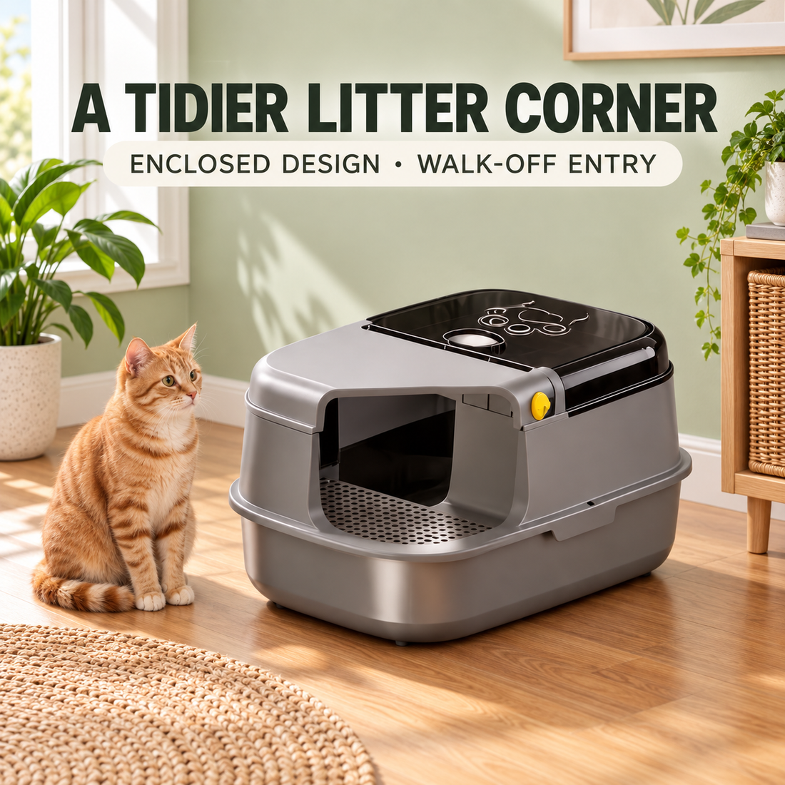 Enclosed Cat Litter Box with Walkway Entrance