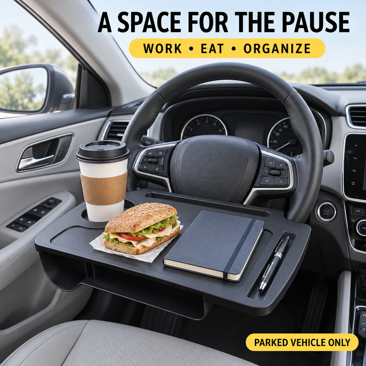 Steering Wheel Tray for Parked Vehicles