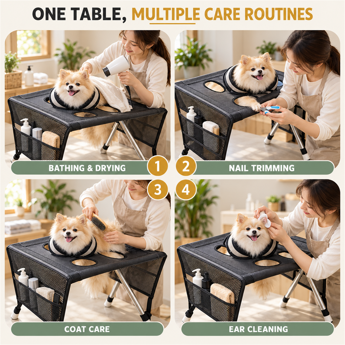 Foldable Pet Grooming Care Table with Padded Restraint Collars