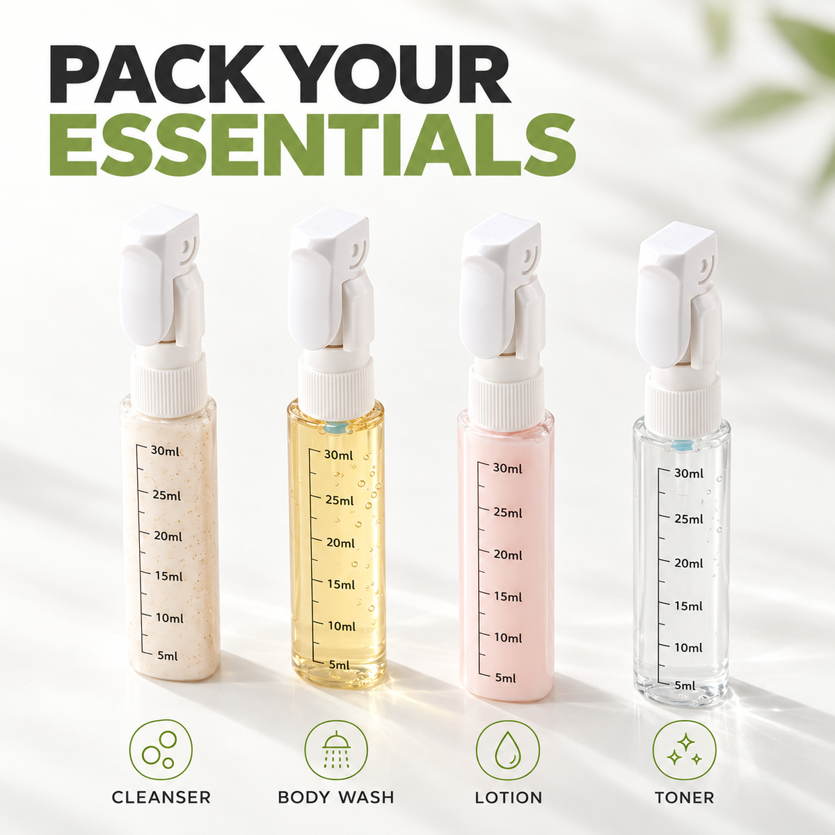 4-in-1 Travel Toiletry Dispenser Bottle Set