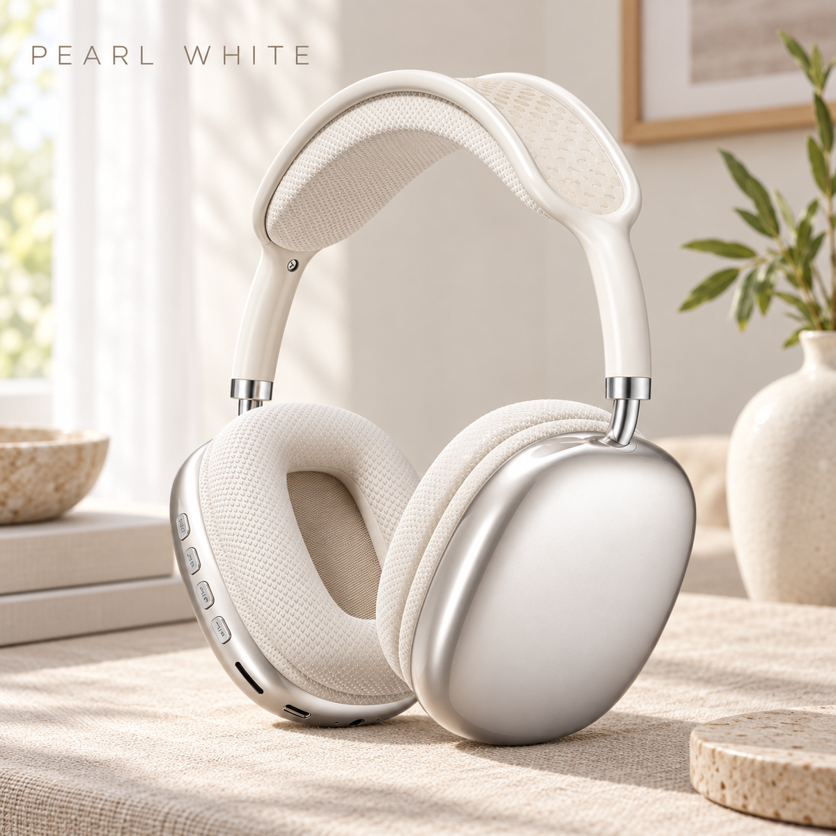 Wireless Over-Ear Headphones with Cushioned Ear Pads and Mesh Headband — Midnight Black / Pearl White