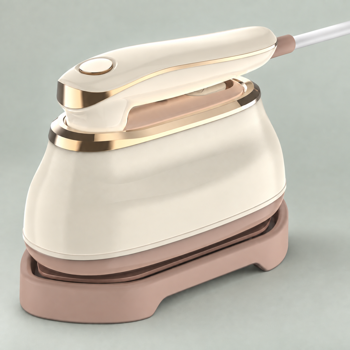 Handheld Garment Steamer with Folding Handle, Hanging Steam & Flat Ironing — Cream and Champagne Gold
