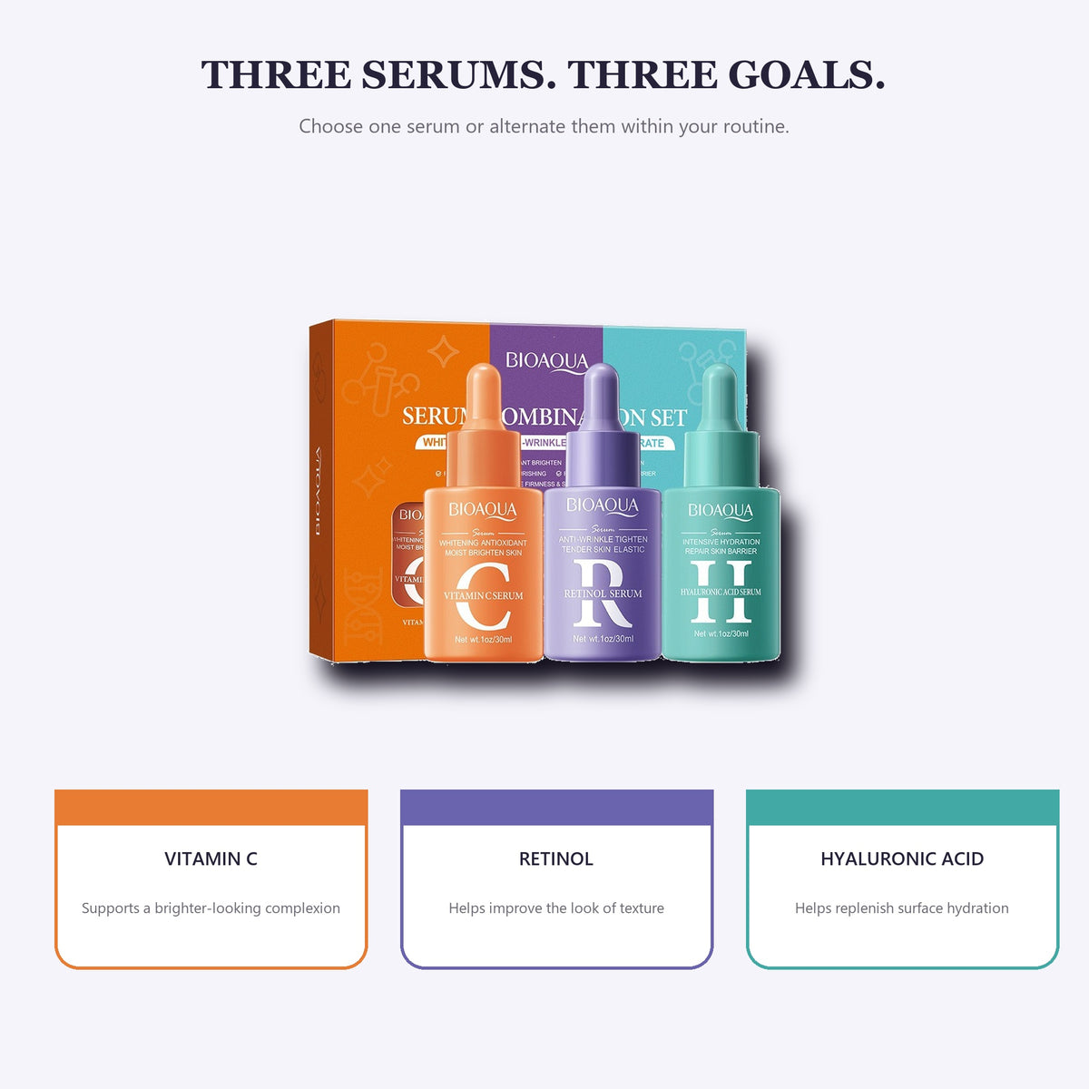 3-Piece Facial Serum Combination Set, 30 ml Each — Choose Your Serum Trio