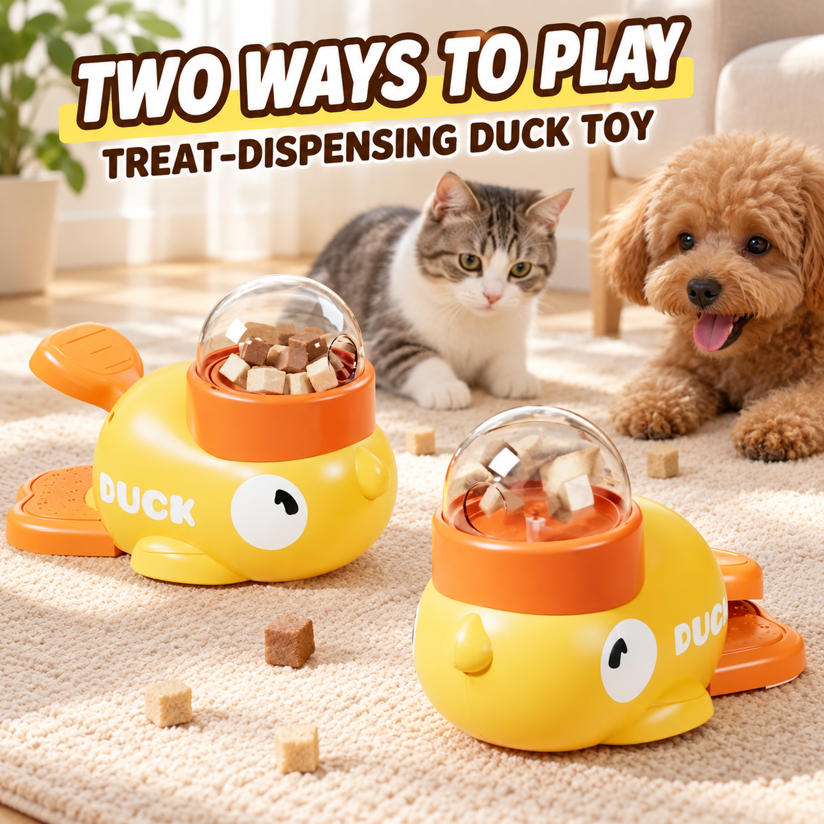 Yellow Duck Interactive Treat-Dispensing Toy for Cats and Dogs