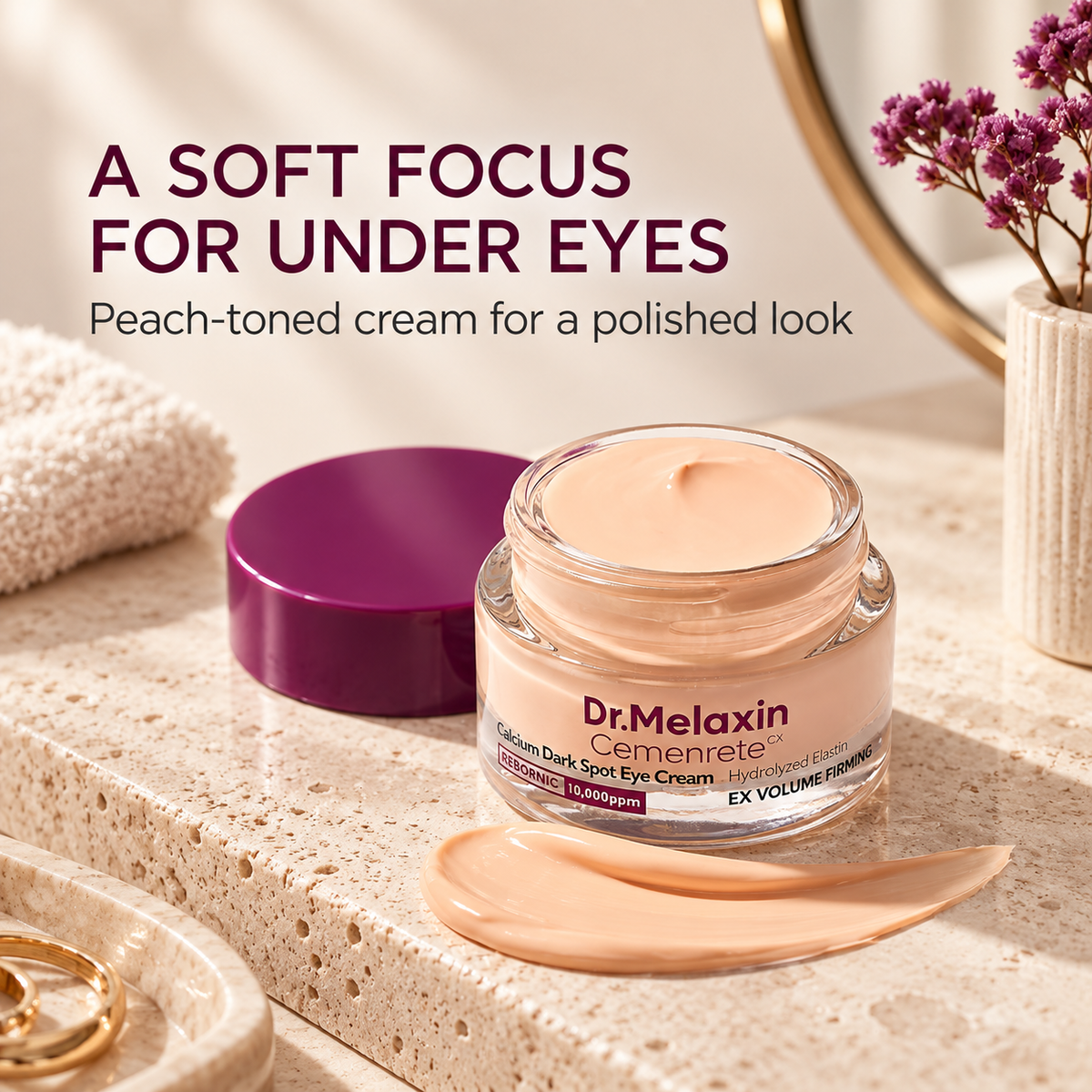 Calcium Dark Spot Eye Cream, Peach-Tinted Under-Eye Cream with Niacinamide, Calcium Gluconate & Hydrolyzed Elastin, 15 g (0.52 oz)