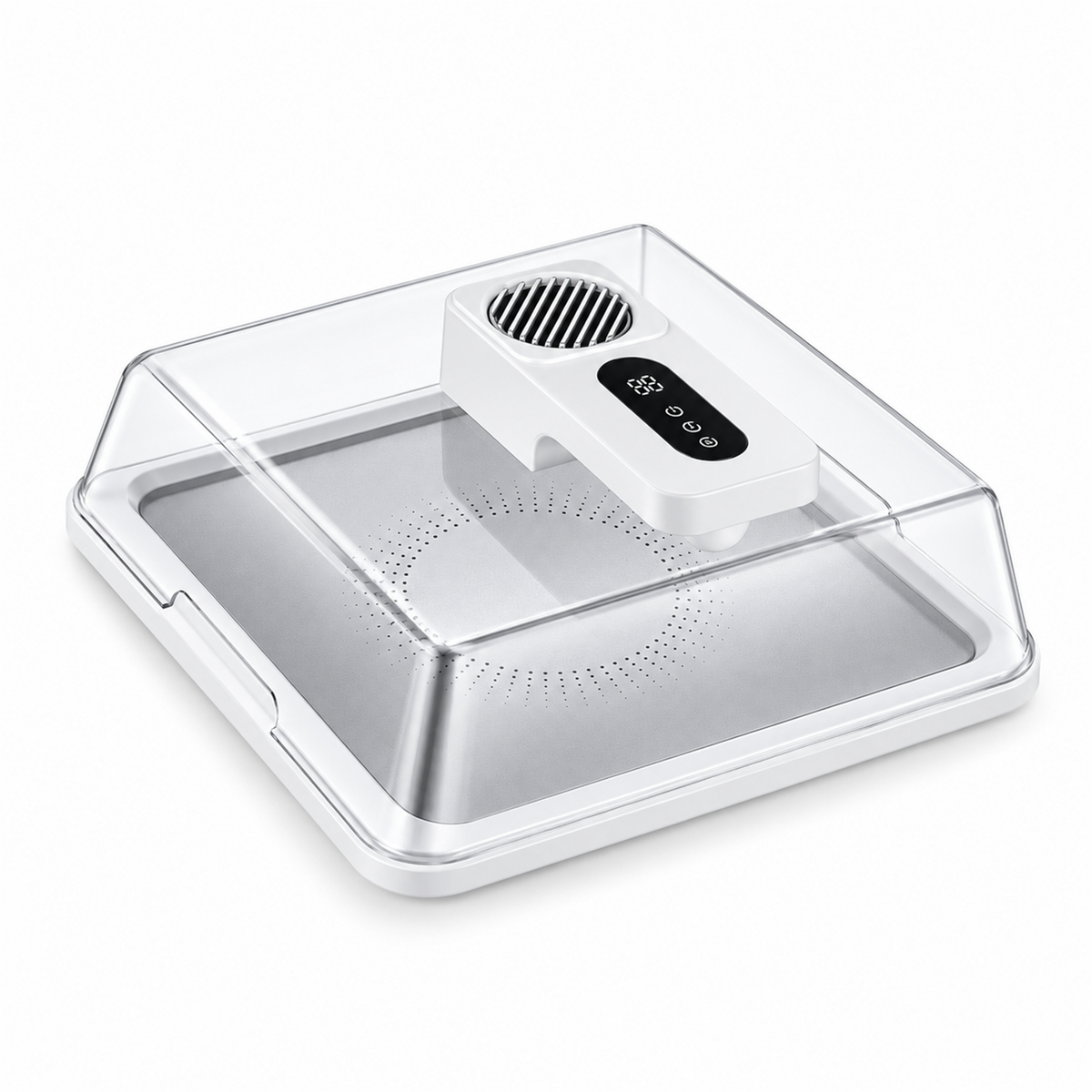 Electric Countertop Food Defrosting Box with Clear Cover and Metal Drain Tray