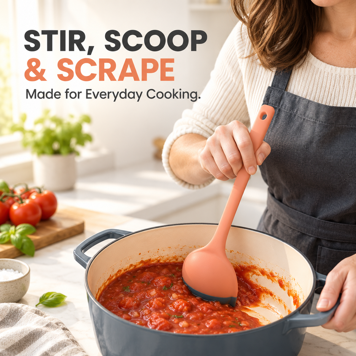 Flexible Silicone Ladle with Scraping Edge