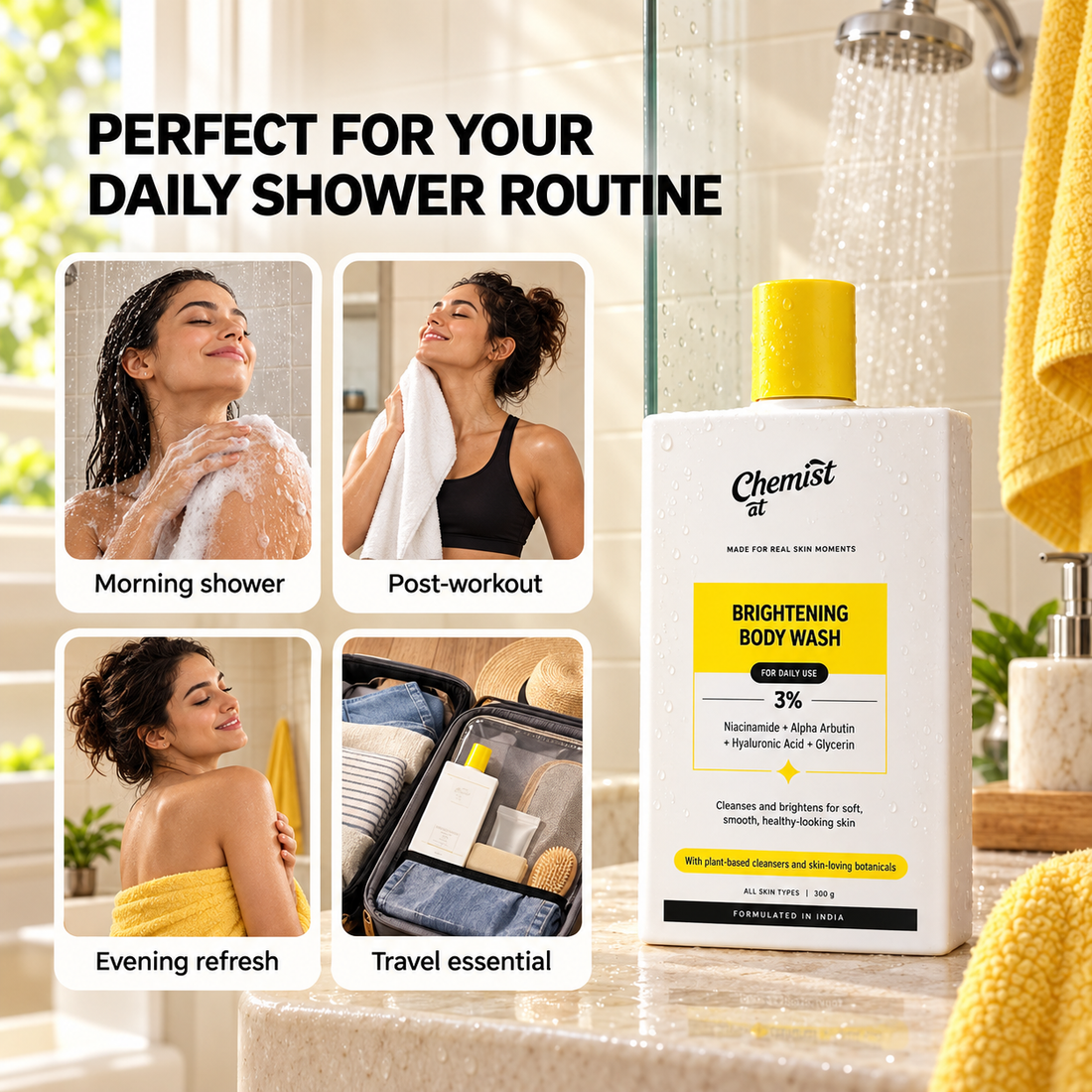 Brightening Body Wash with Vitamin C, Niacinamide, Alpha Arbutin, Glycolic Acid and Camu Camu, Daily Body Cleanser for Fresh, Smoother-Looking Skin, 5 fl oz (150 mL)