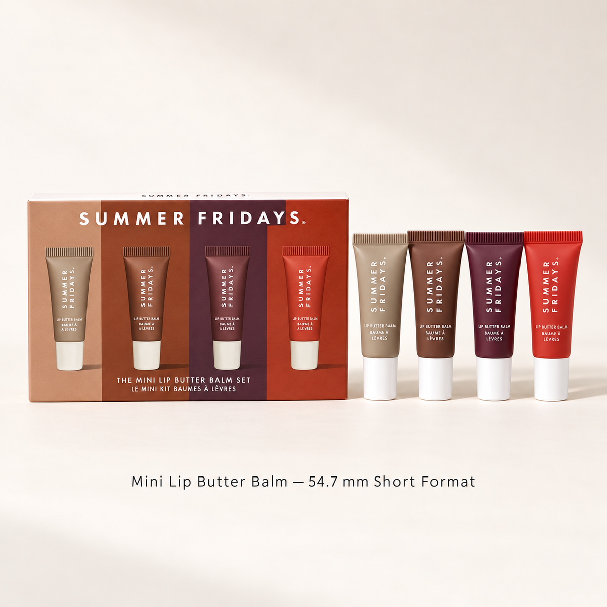 Mini Lip Butter Balm Set, Tinted Lip Moisturizer Gift Set, Portable Lip Care Collection with 68.2 mm Long and 54.7 mm Short Tube Formats