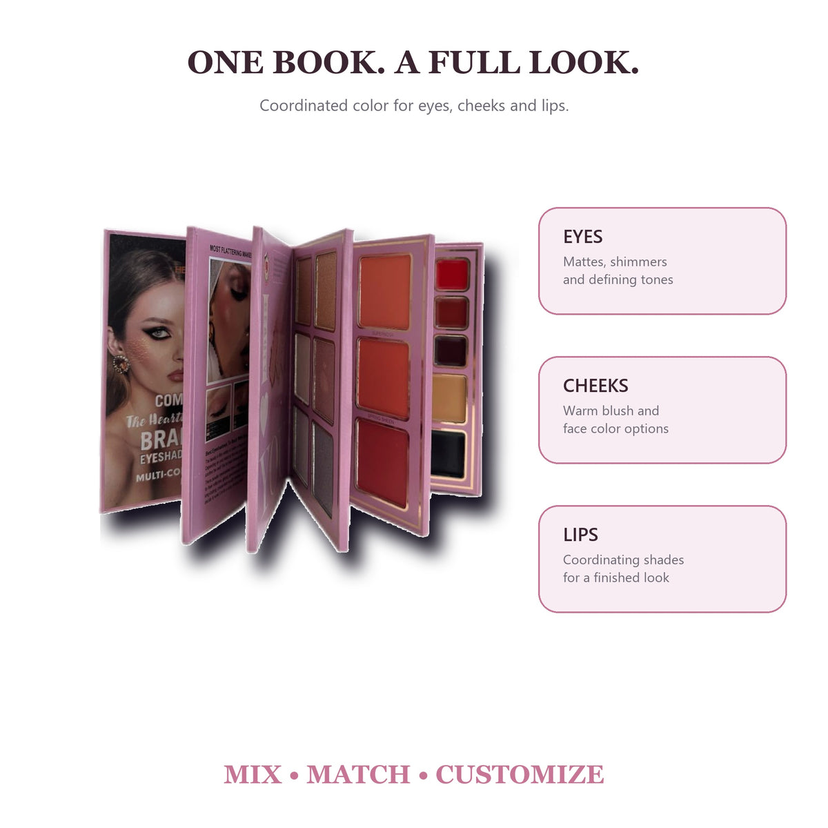 Rose Bloom All-in-One Multi-Page Makeup Book Palette – Eyeshadow, Blush, Face Color and Lip Color Collection in a Fold-Out Pink Case