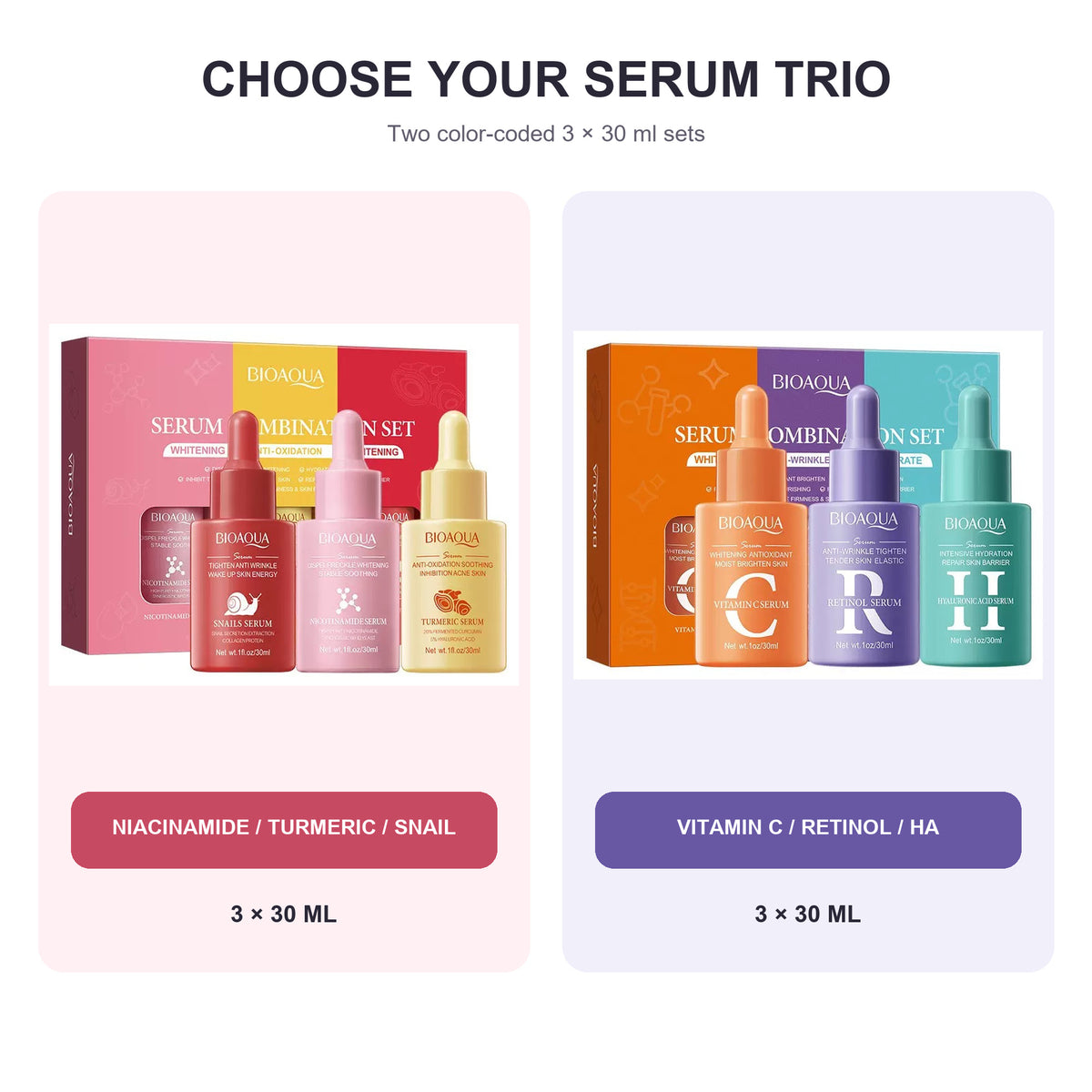 3-Piece Facial Serum Combination Set, 30 ml Each — Choose Your Serum Trio