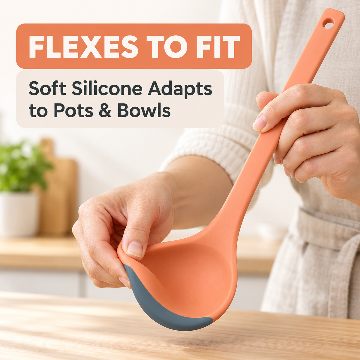 Flexible Silicone Ladle with Scraping Edge