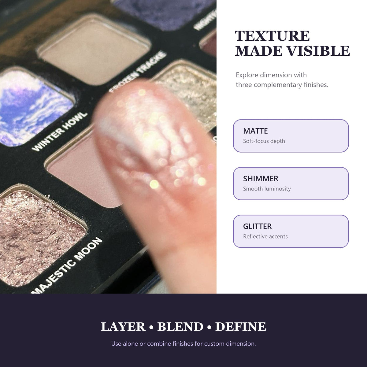 Moonlit Aurora 12-Shade Multi-Finish Eyeshadow Palette – Cool Lavender, Icy Blue, Silver Shimmer and Smoky Neutral Tones with Mirror
