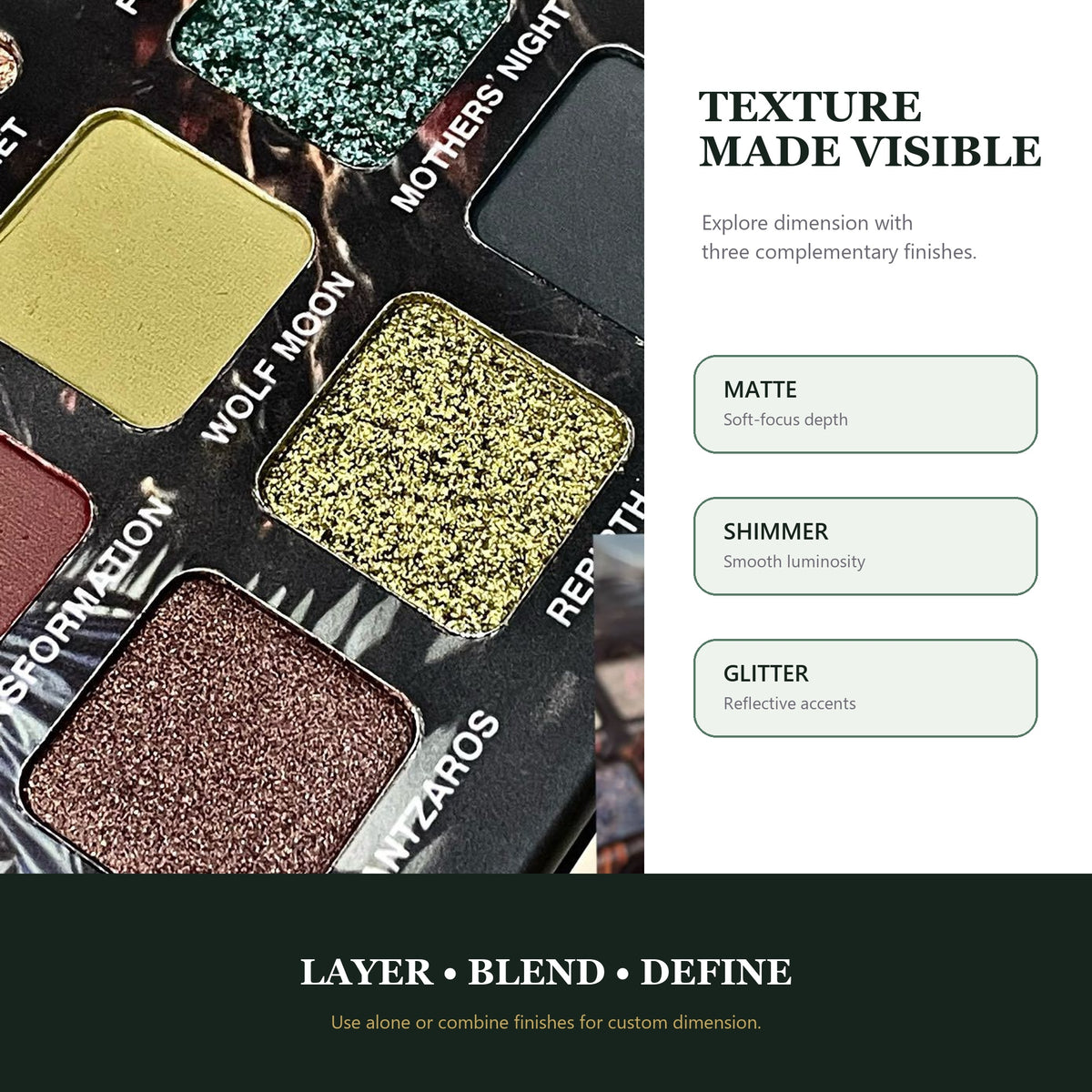 Enchanted Forest 12-Shade Multi-Finish Eyeshadow Palette – Earthy Green, Burgundy, Antique Gold and Jewel-Tone Colors with Mirror
