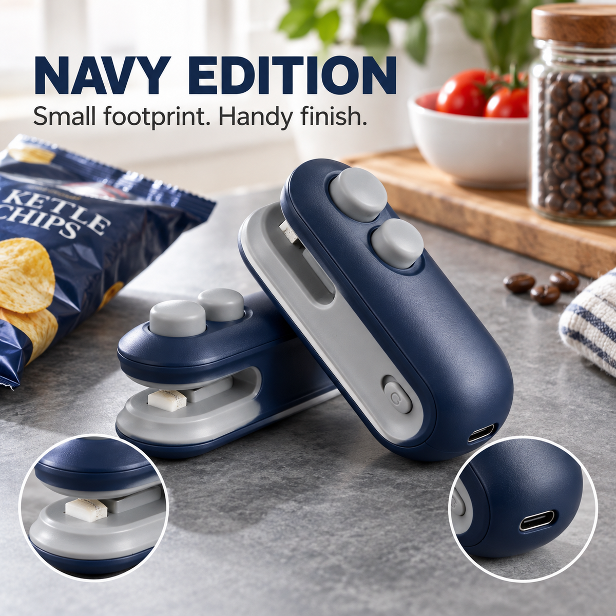 Mini Heat Bag Sealer and Cutter, Portable Handheld Snack Bag Sealing Machine with Built-In Cutter, USB Type-C Rechargeable, White or Blue