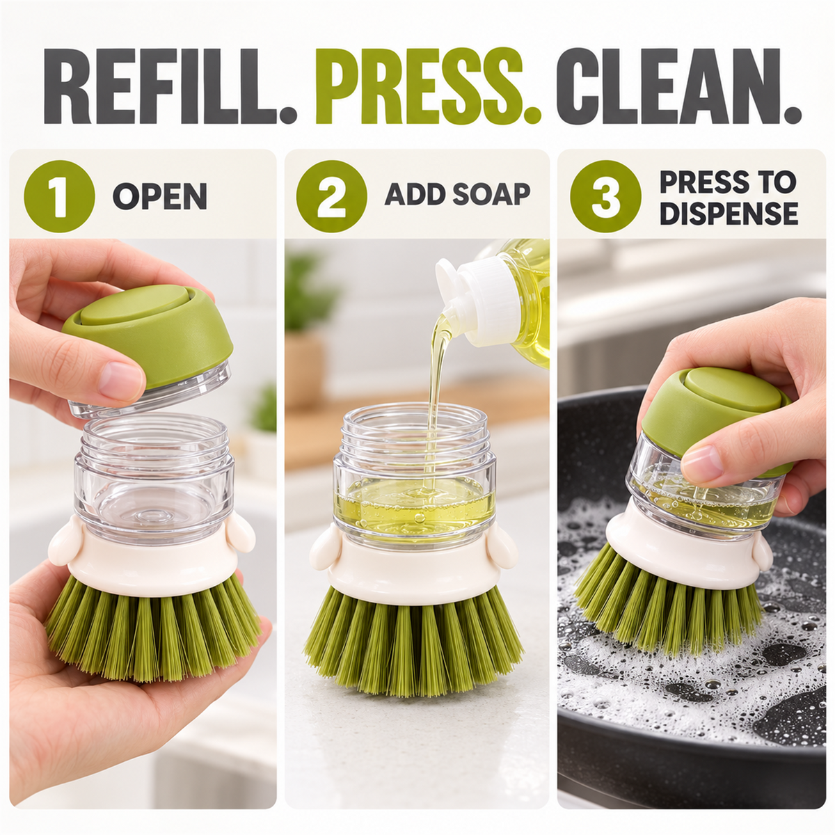 Press-Top Soap Dispensing Scrub Brush