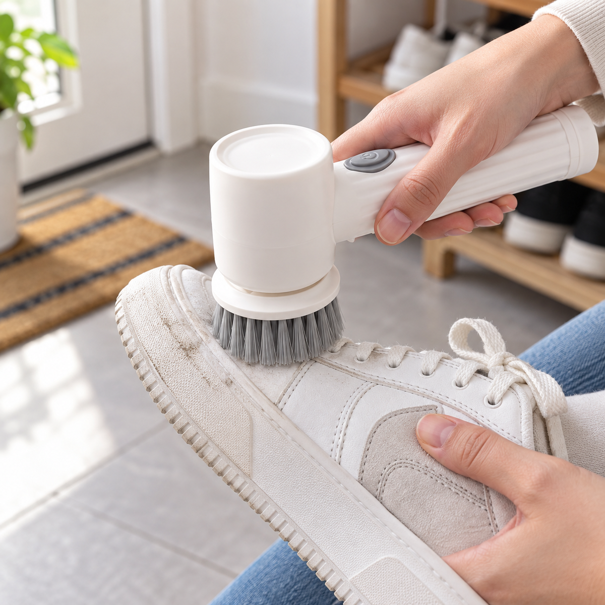 Rechargeable Handheld Electric Cleaning Brush with 6 Bonus Accessories – Interchangeable Scrub Heads for Home, Sink, Tile and Shoe Care