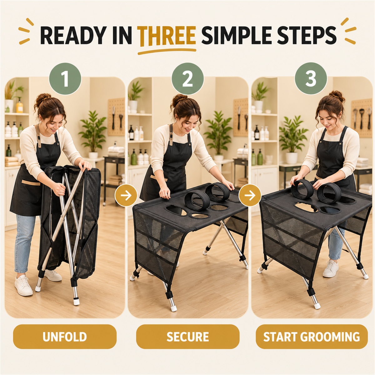 Foldable Pet Grooming Care Table with Padded Restraint Collars