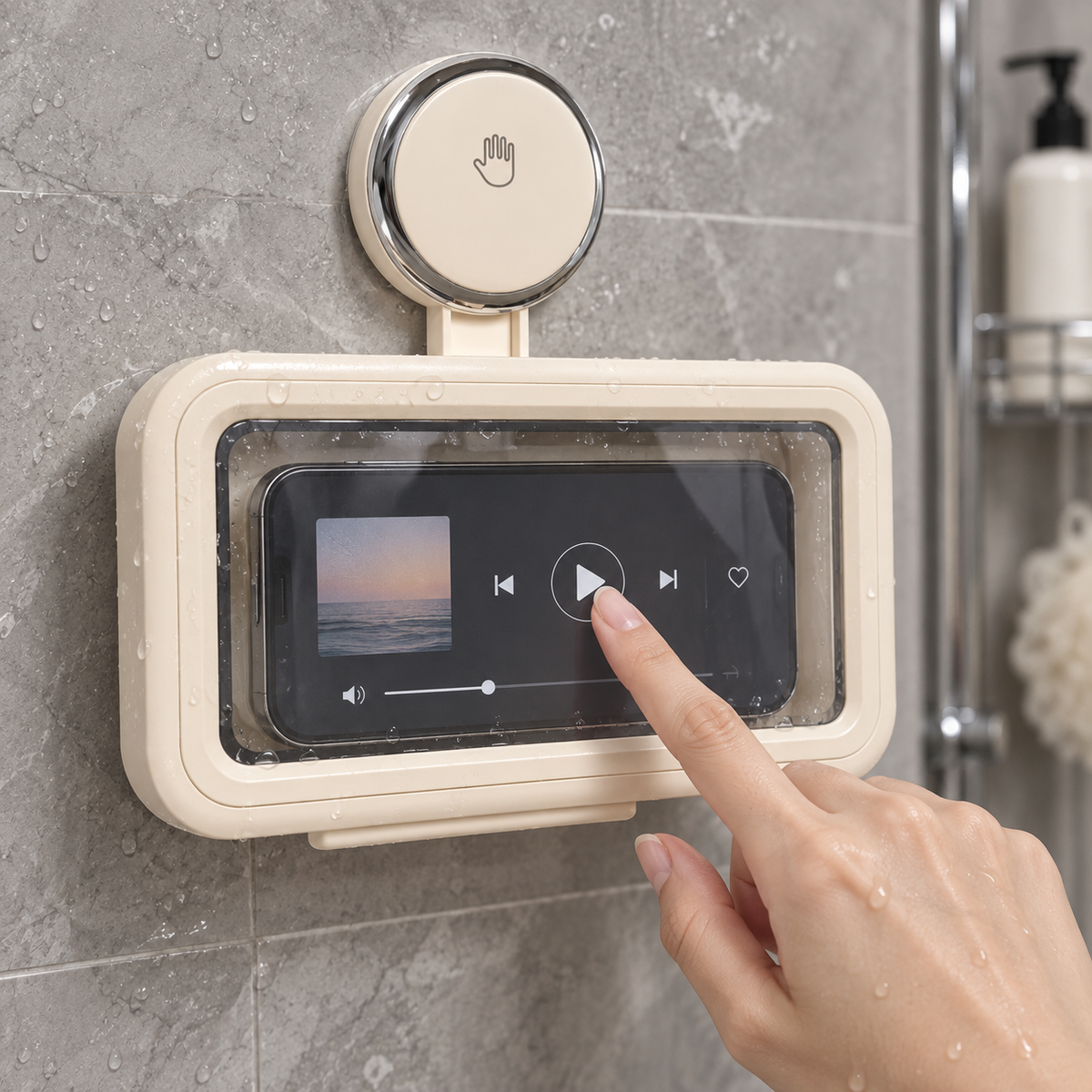Wall-Mounted Shower Phone Holder with Clear Touchscreen Cover