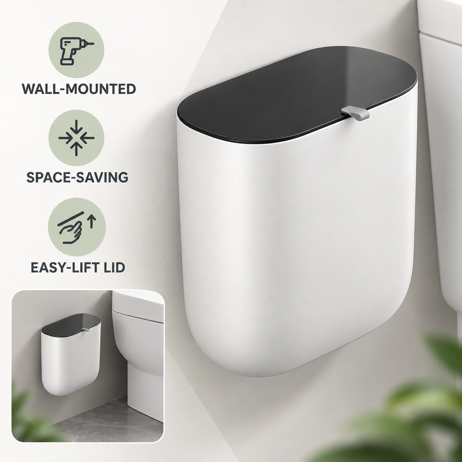 No-Drill Wall-Mounted Trash Bin with Lid
