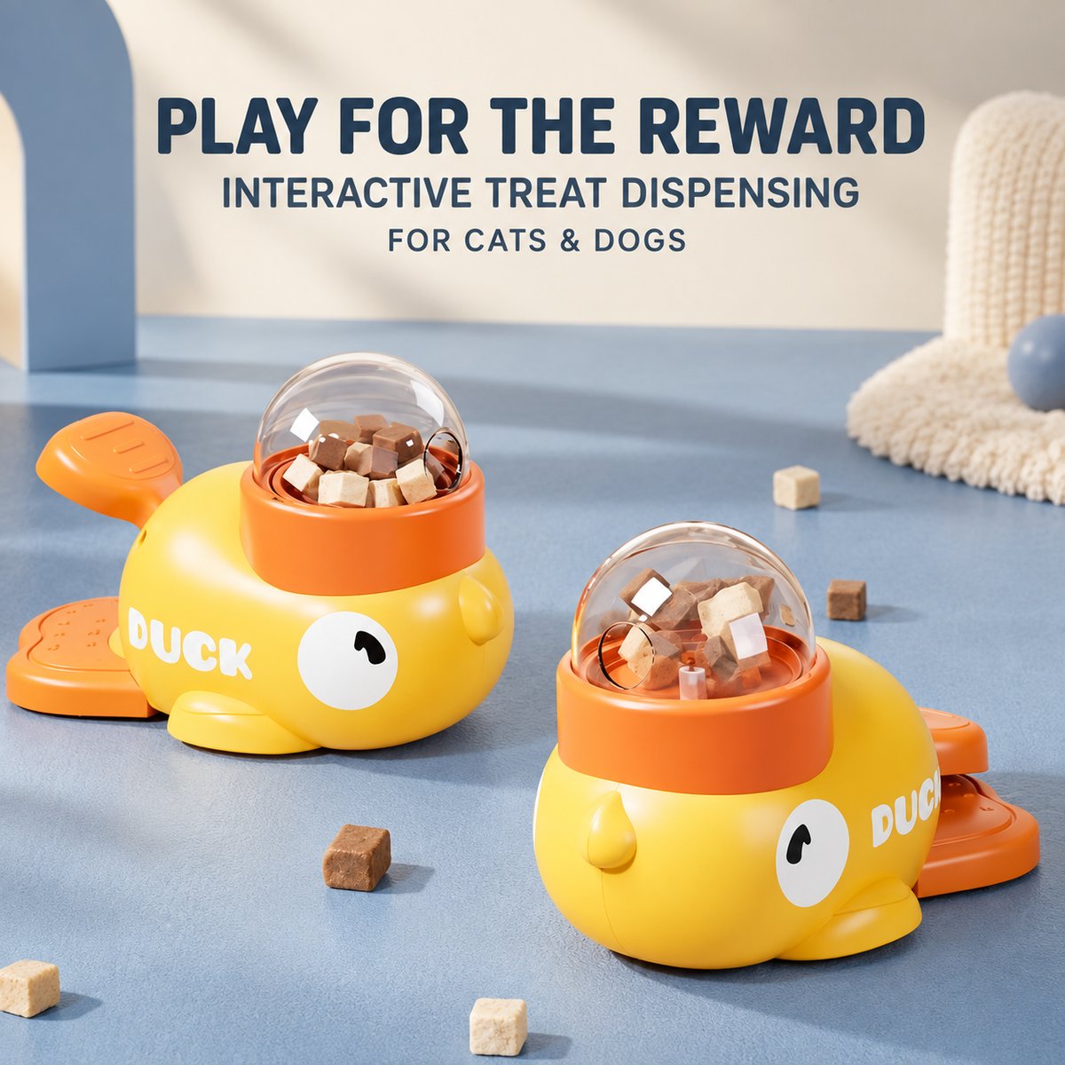 Yellow Duck Interactive Treat-Dispensing Toy for Cats and Dogs