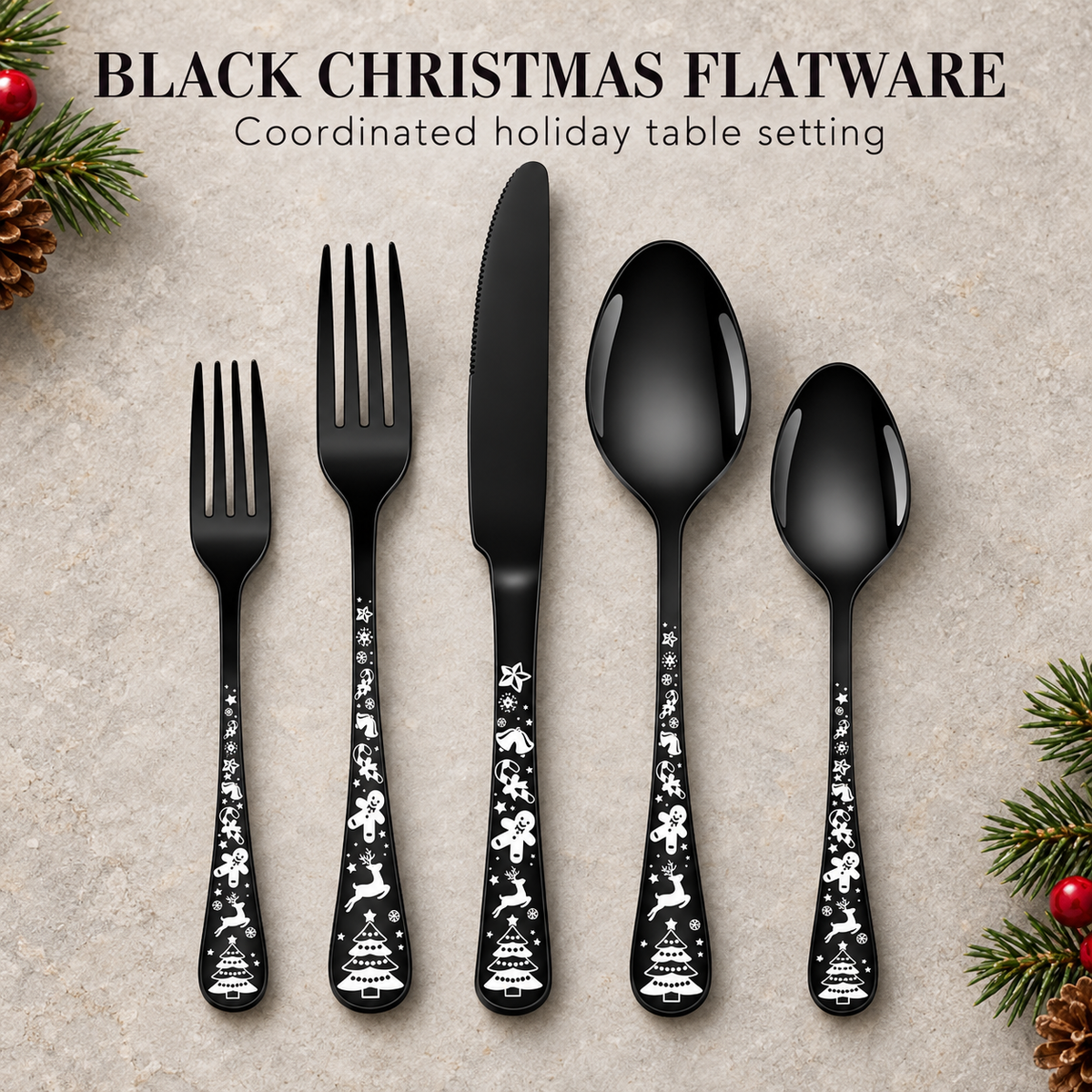 FLORAL-PATTERN FLATWARE 20 pieces of tableware