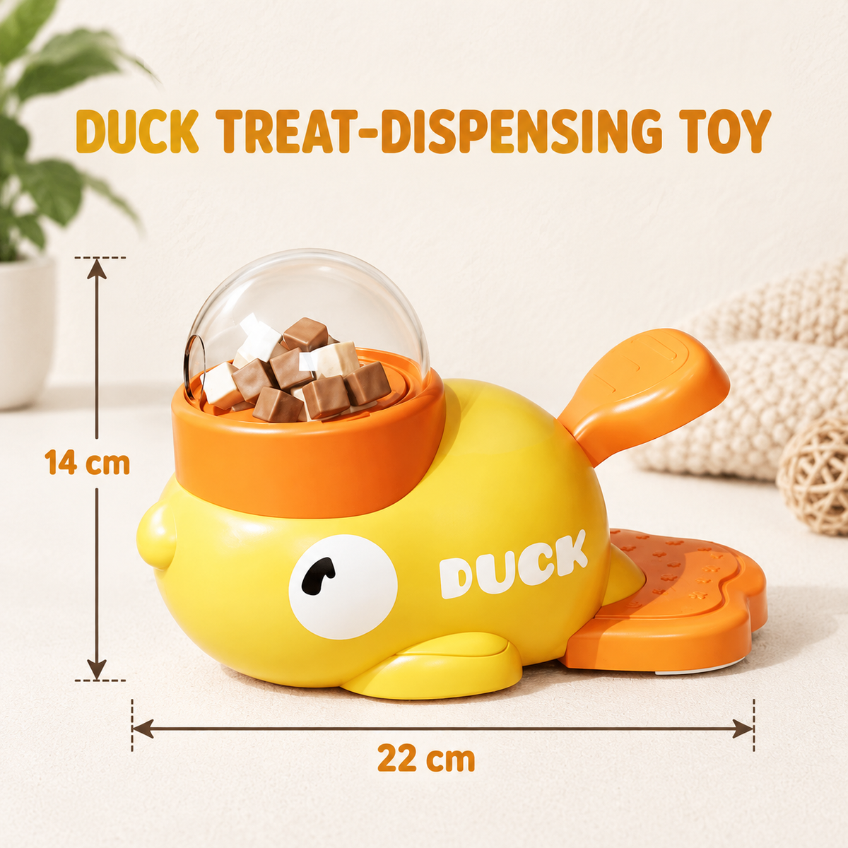 Yellow Duck Interactive Treat-Dispensing Toy for Cats and Dogs