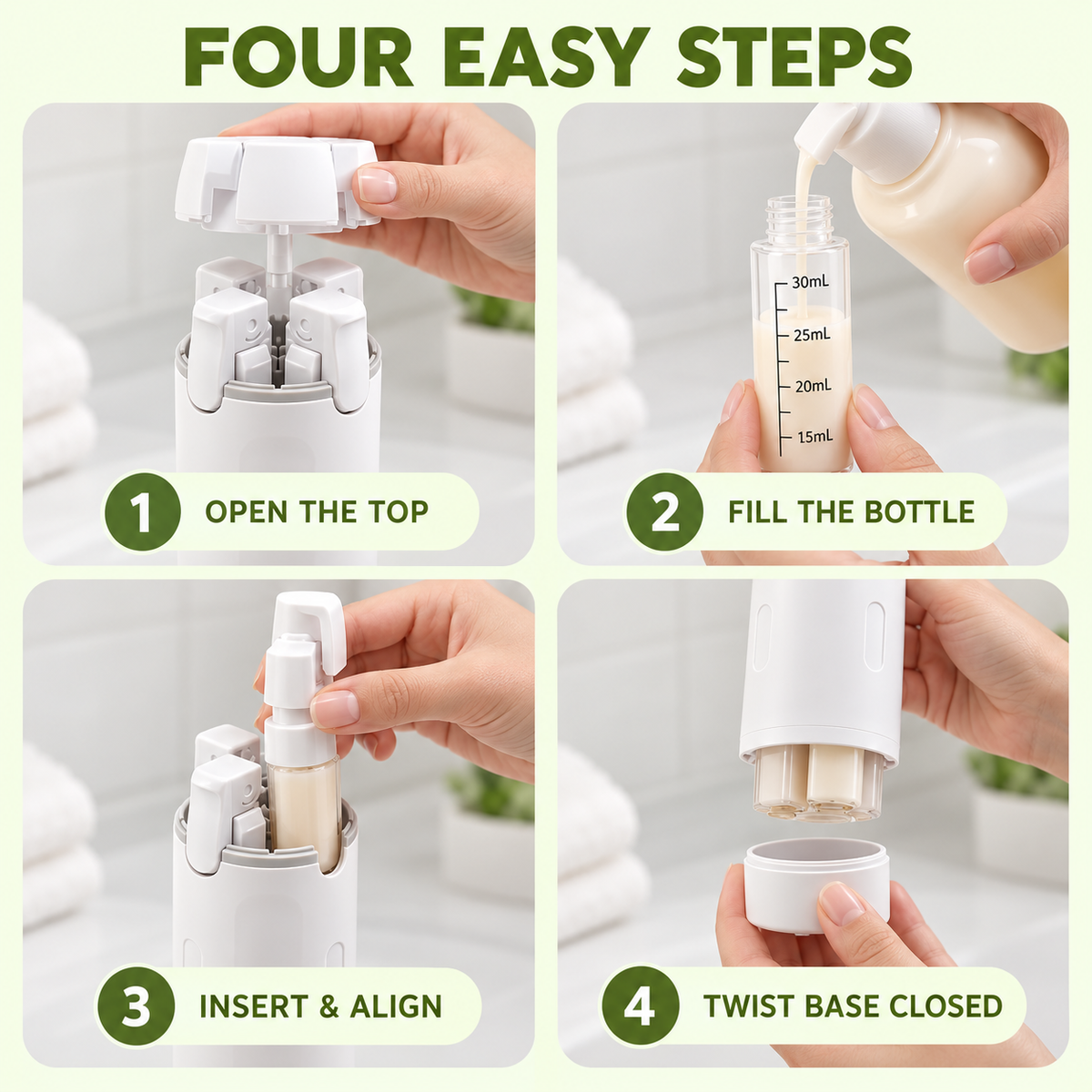 4-in-1 Travel Toiletry Dispenser Bottle Set