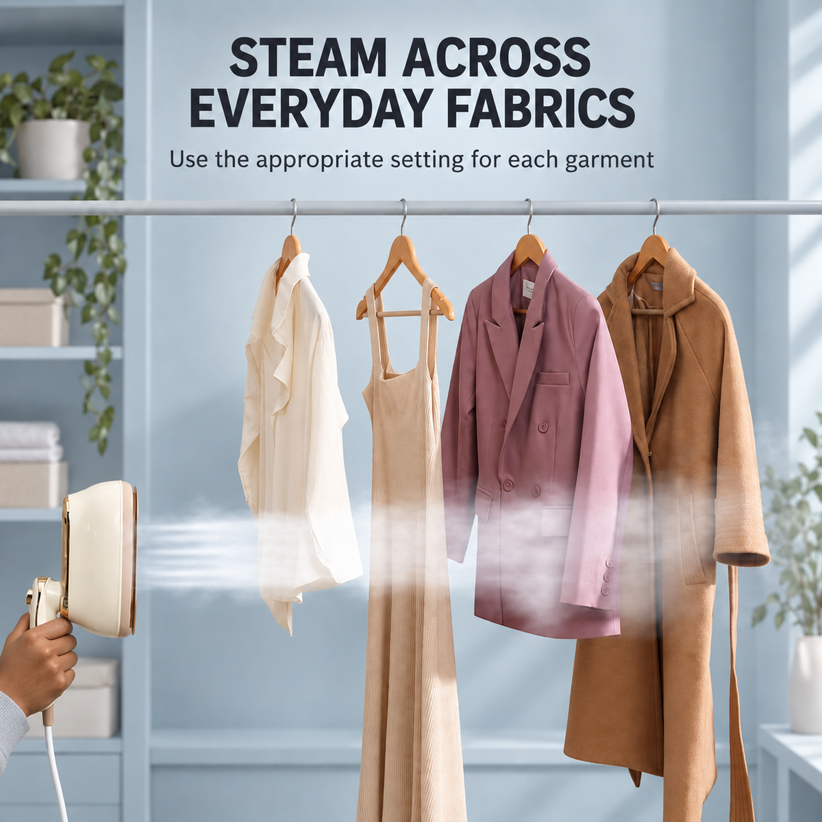 Handheld Garment Steamer with Folding Handle, Hanging Steam & Flat Ironing — Cream and Champagne Gold