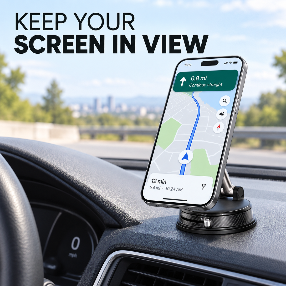 Magnetic Car Phone Mount with Adjustable Arm and Locking Suction Base — Black / Orange / Iron Gray