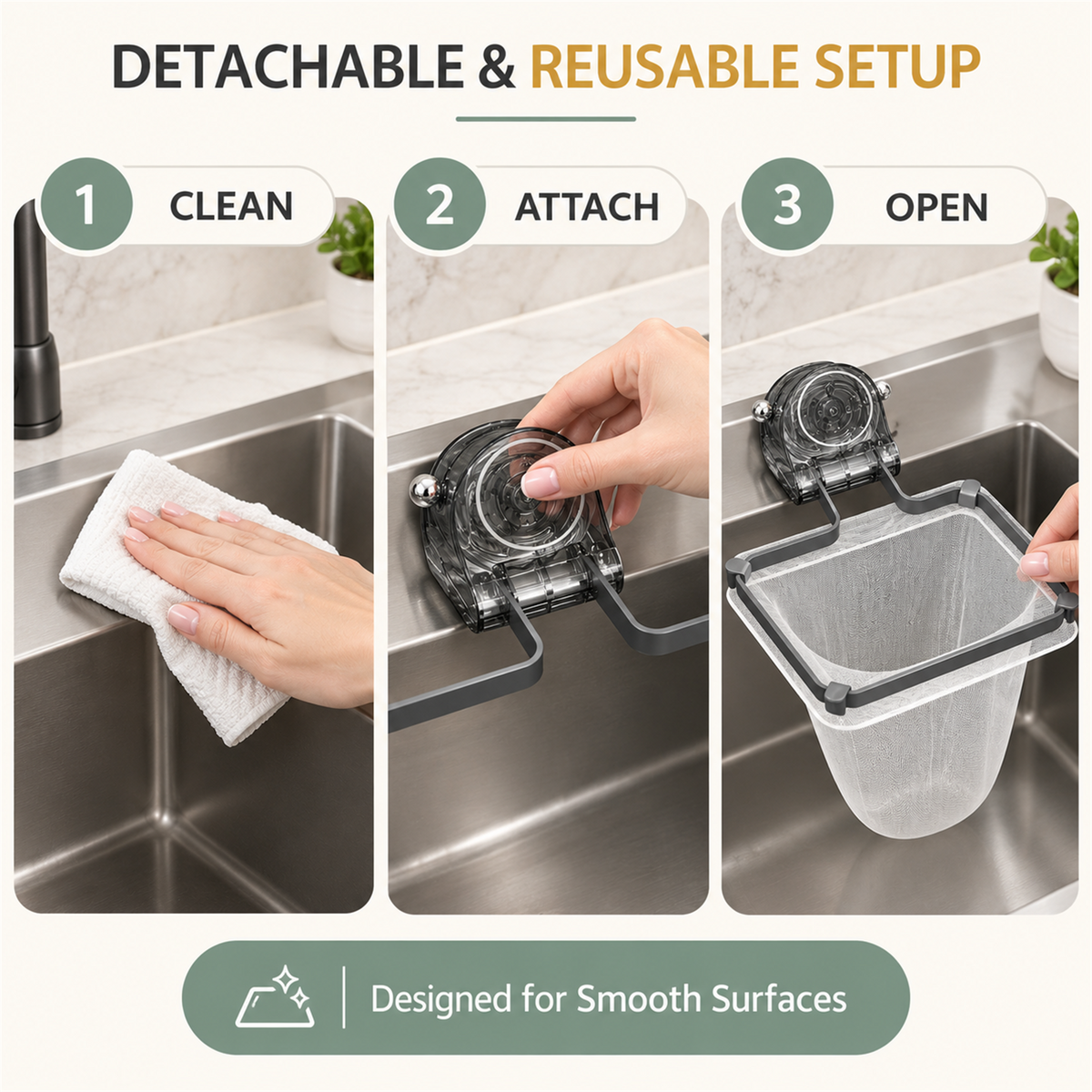 Foldable Kitchen Sink Strainer with Suction Cup & Mesh Filter Bags