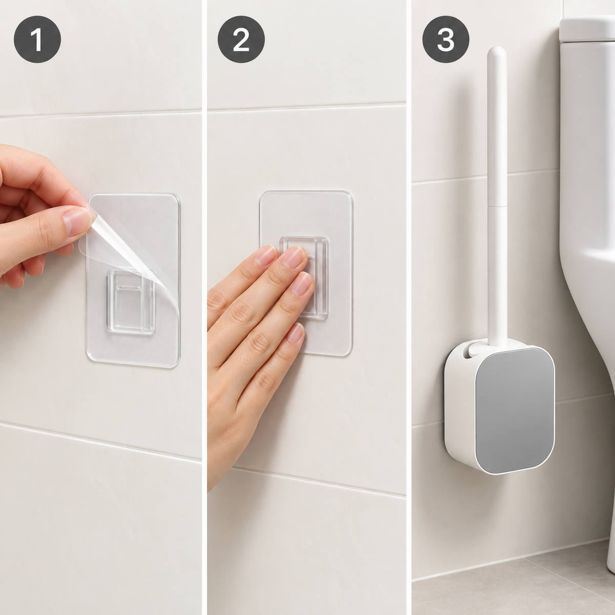 No-Drill Wall-Mounted Toilet Brush with Holder