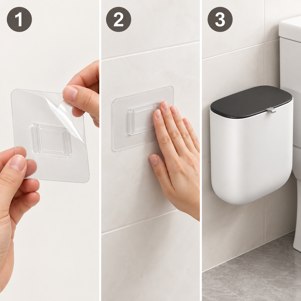 No-Drill Wall-Mounted Trash Bin with Lid