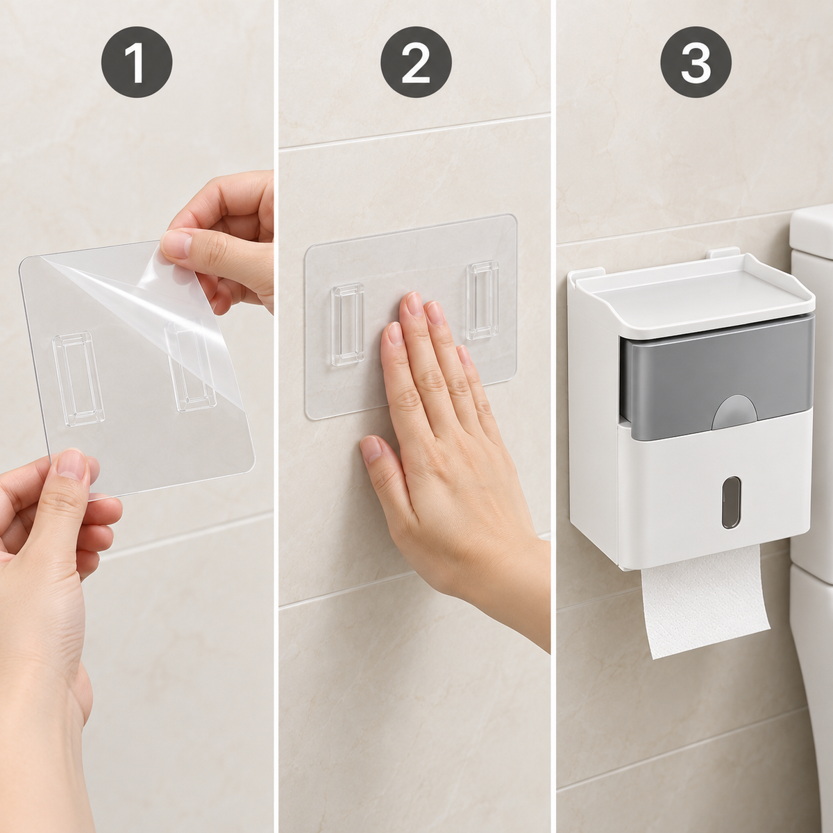 No-Drill Wall-Mounted Toilet Paper Holder with Storage Shelf