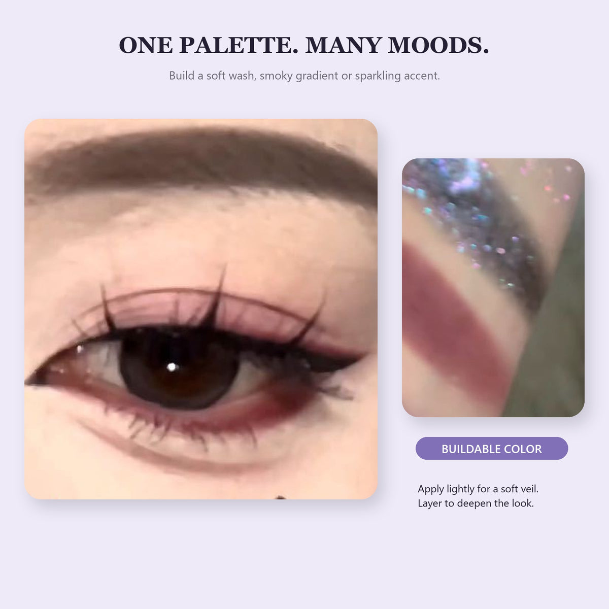 Moonlit Aurora 12-Shade Multi-Finish Eyeshadow Palette – Cool Lavender, Icy Blue, Silver Shimmer and Smoky Neutral Tones with Mirror